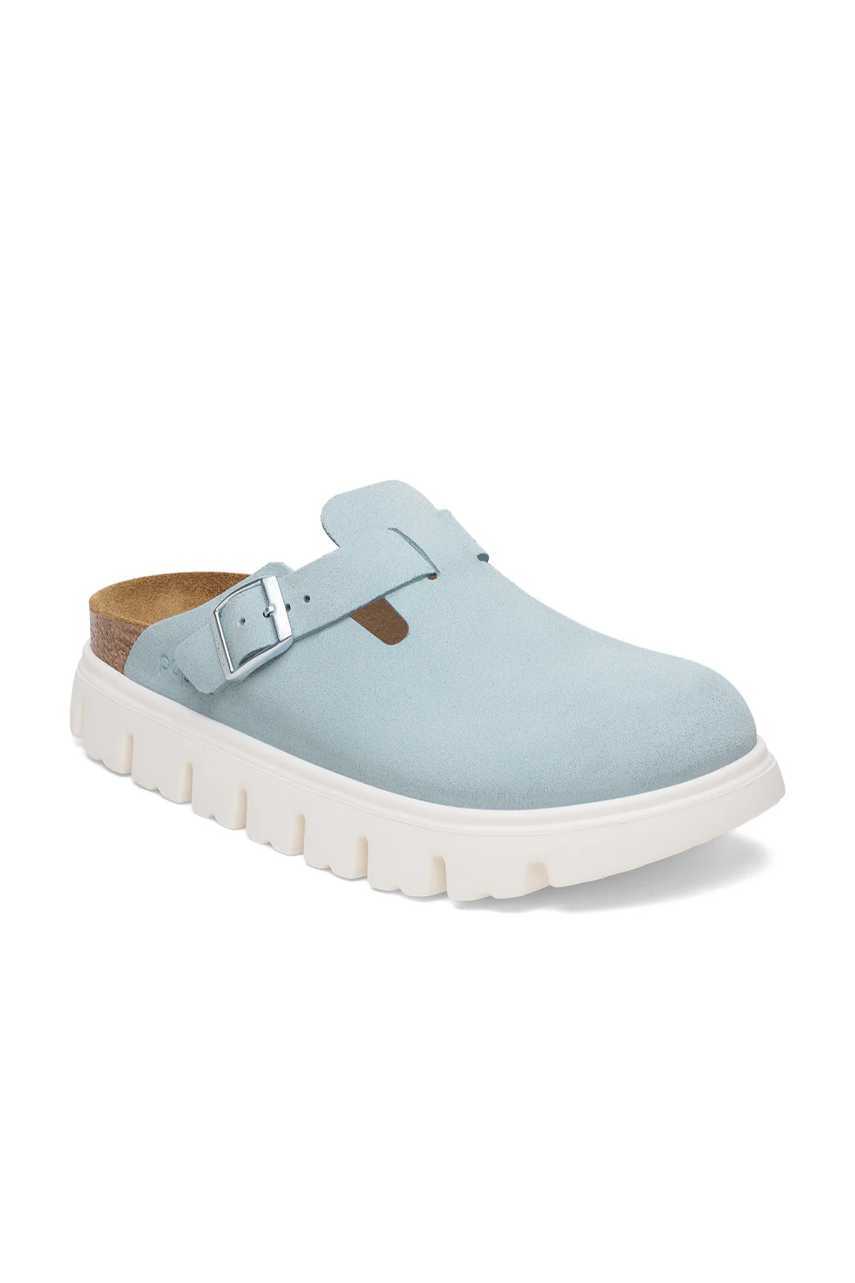 Boston Chunky Baby Blue Suede Leather Narrow