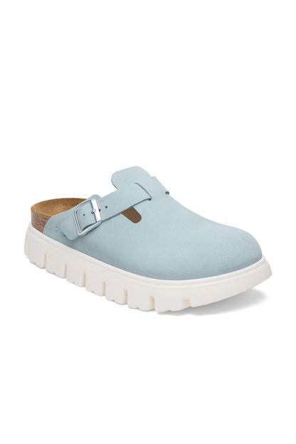 Boston Chunky Baby Blue Suede Leather Narrow