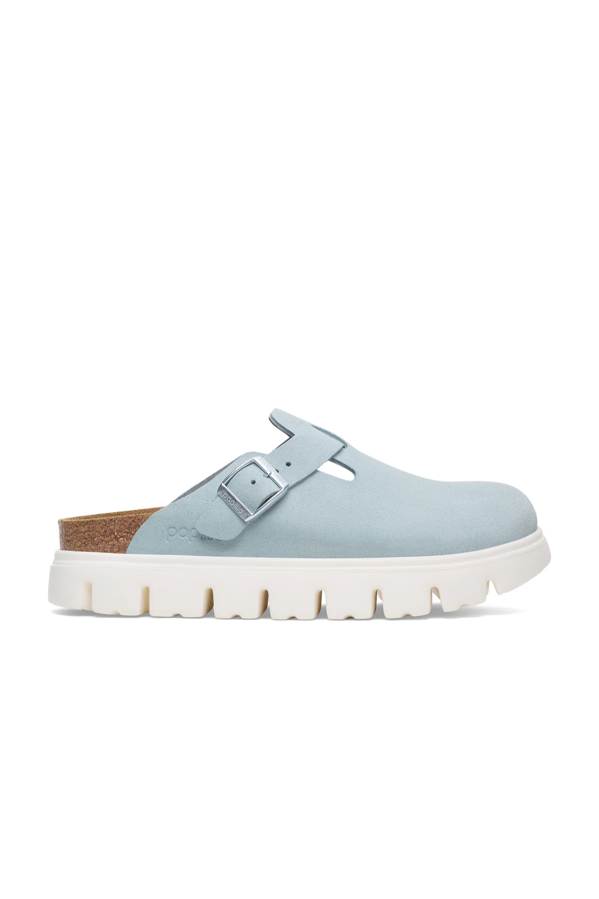 Boston Chunky Baby Blue Suede Leather Narrow