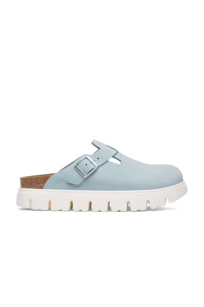 Boston Chunky Baby Blue Suede Leather Narrow