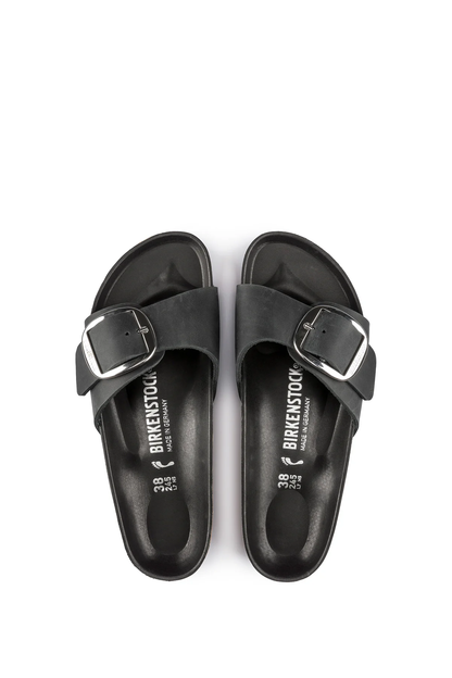 Madrid Big Buckle Black Oiled Leather Narrow