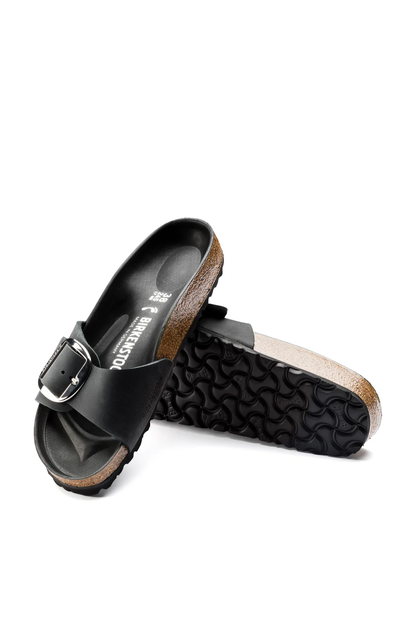 Madrid Big Buckle Black Oiled Leather Narrow