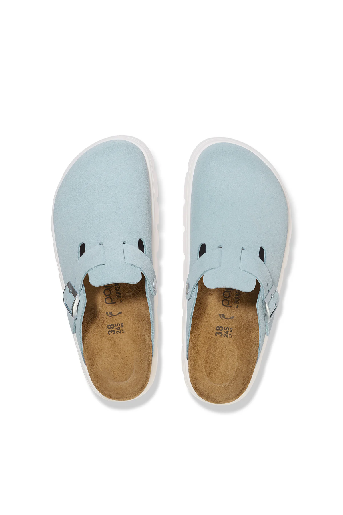Boston Chunky Baby Blue Suede Leather Narrow