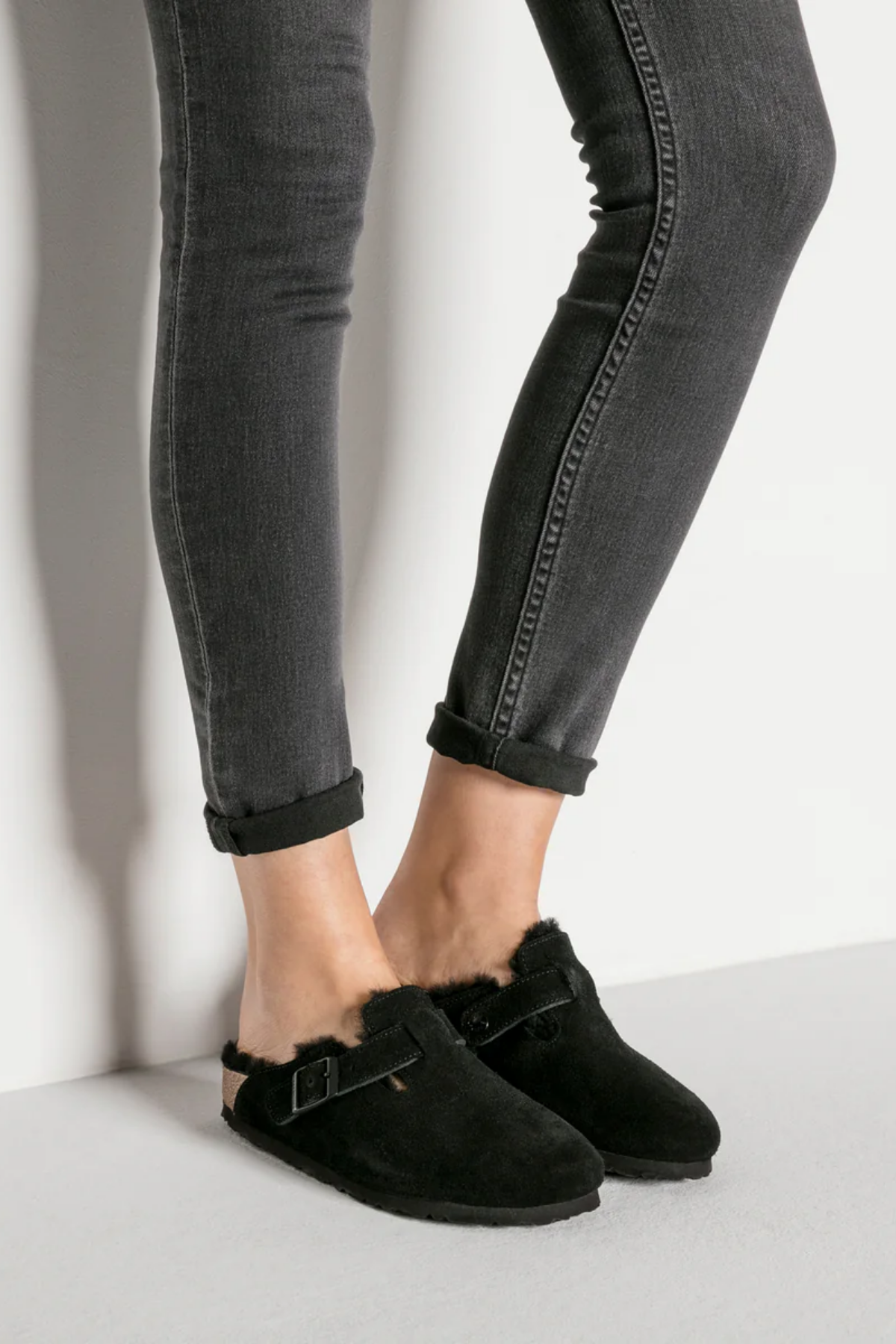 Boston Shearling Black Suede Leather/shearling Narrow