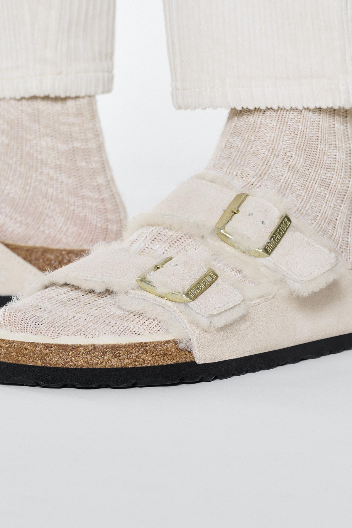 Arizona Shearling Antique White Suede Leather/shearling Narrow
