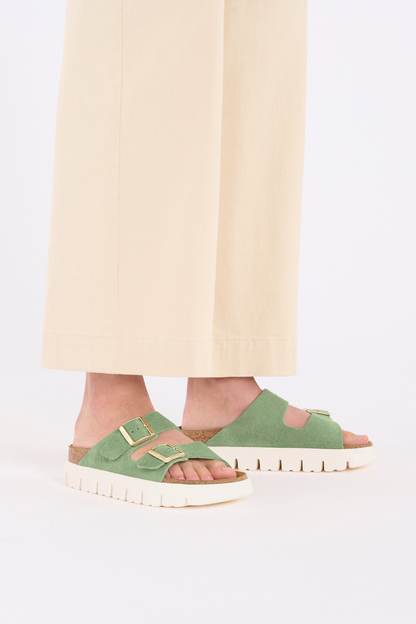 Birkenstock Arizona Chunky Green Tea Suede Leather Narrow