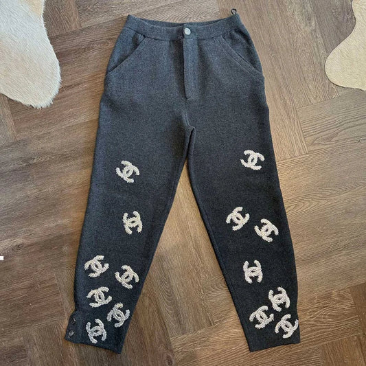 Chanel Grey Monogram Knit Sweatpants