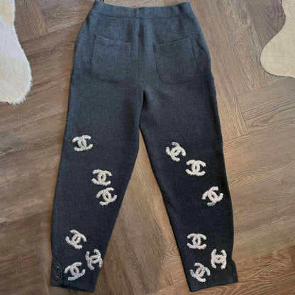 Chanel Grey Monogram Knit Sweatpants